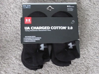 Under Armour Charged Cotton 2.0 Kids Boys No Show Socks Black ~~6 PAIRS~~ - Image 1 of 2