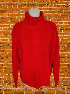 M&S SMALL RED JUMPER SWEATER PULLOVER HIGH ROLL NECK CABLE KNIT CASUAL WOMENS - Picture 1 of 5