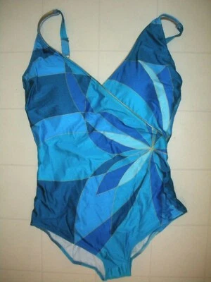 GOTTEX Blue Kaleidoscope 1 Pc V Neck Surplice Style Swimsuit Sz 8 NWT - Image 1 of 2