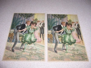 c.1910 MERRY CHRISTMAS under MISTLETOE, UNUSED ANTIQUE ROMANCE POSTCARD LOT - Picture 1 of 1