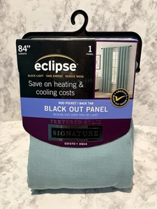 Eclipse Blackout Curtain Rod Pocket Panel 84” Aqua Textured solid - Picture 1 of 2