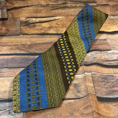 Wembley Necktie Men’s Yellow & Blue Striped Polka Dot Pattern 55” Classic Tie - Image 1 of 4