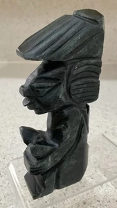 Mayan Black & Green Stone Obsidian Statuette 4.25" x 2" Made In Guatemala - Picture 1 of 5