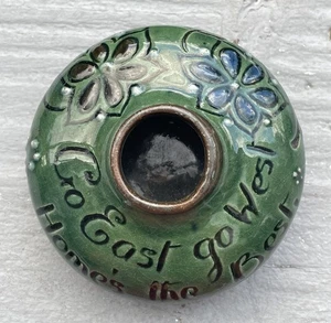 Antikes Arts & Crafts Brannam Tintenfass Devon Motto "Go East West Home's the Best" - Bild 1 von 8