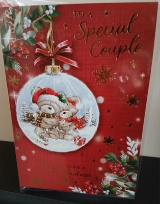 POPPYHILL SPECIAL COUPLE CHRISTMAS GREETING CARD CUTE BEARS XMAS BAUBLE FREE P&P