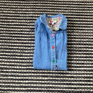 Mini Boden Girls Denim Floral Button Longsleeve Pockets Jean Jacket 7/8Y - Picture 1 of 11