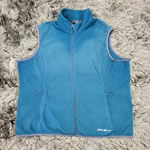 Eddie Bauer Fleece Vest Womens 2XL Blue Full Zip Sleeveless Outdoor Pockets Flaw - Picture 1 of 14