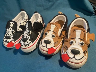 Vans Kids Sneakers Off The Wall 2 Pair Cute Dogs Size 5 Brown Dog and Dalmatian - Image 1 of 4