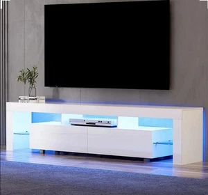 Artiss TV Cabinet Entertainment Unit Stand RGB LED Gloss Furniture 200cm White - Picture 1 of 7
