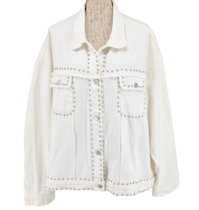 Savanna Jane Jacket Size 3X White Denim Studs Western Cowgirl - Picture 1 of 13
