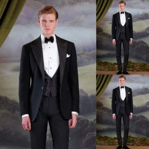 Trajes Negros Para Hombre 3 Piezas Boda Novio Blazer Negocios Esmoquin Informal Baile de graduación Chaqueta - Imagen 1 de 16