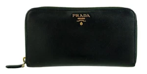 Authentic PRADA Black Zippy Long Clutch Saffiano Leather Wallet Italy - Picture 1 of 14