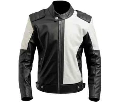 Handmade White Men's Stylish Lambskin Leather  Genuine Biker Jacket  Motorcycle Foto 1 de 4