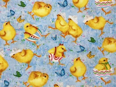 Retro Easter Chicks Eggs Sailor Hats Spring Cotton Quilt Fabric ~ 18” x 21” ~ FQ - Image 1 of 4