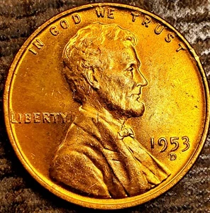 1953 D/D Lincoln Wheat Cent-RED GEM MS+ From OBW Roll! RARE-LOW SURVIVAL! Cheap! - Picture 1 of 6