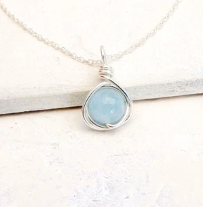 Colgante Aguamarina Plata Hecho a Mano, Piedra Natal de Marzo (sin Cadena) Envuelto de Regalo - Imagen 1 de 6
