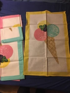 Geschirrtuch Handtuch 3er Set Eis Eiswaffel Rosa Türkis Gelb - Bild 1 von 1