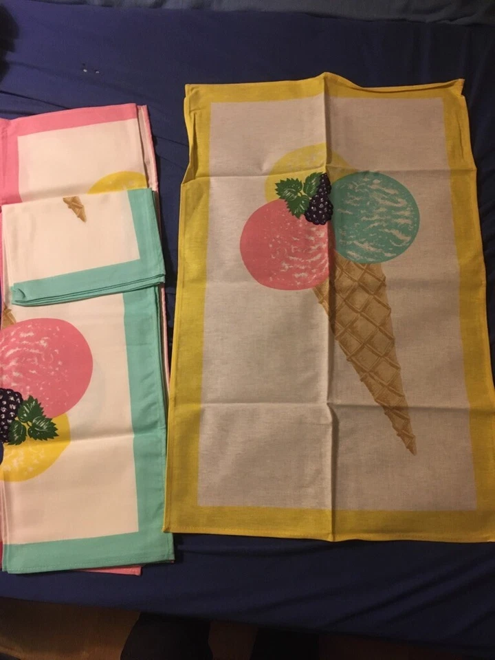 Geschirrtuch Handtuch 3er Set Eis Eiswaffel Rosa Türkis Gelb - Bild 1 von 1