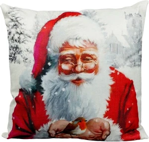 Christmas Themed Cushion Pillow Decoration Festive Xmas Santa Robin 40x40cm - Picture 1 of 4