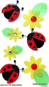 Marienkäfer Jolee's Boutique 3-D Glitzer Aufkleber - Marienkäfer Blumen Blätter - Bild 1 von 1