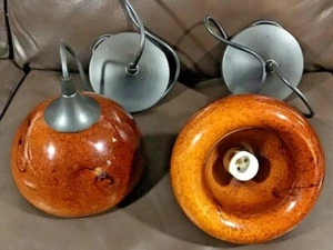 2 MCM Murano Glass pendant hanging lights ~ Caramel speckled swirl cased glass - Picture 1 of 9