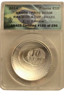 2014 France 10 Euro 90% Silver Coin ANACS PR70 DCAM Brazil FIFA World Cup .900 - Picture 1 of 4