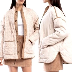 Blank NYC Oversized Quilted Reversible Button Up Floral Jacket Beige Coat - Bild 1 von 16