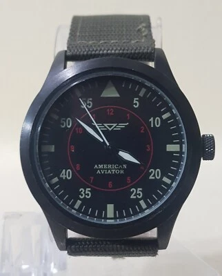 American Aviator Watch Nylon Leather Band Black Dial...NEW BATTERY  - Image 1 of 4