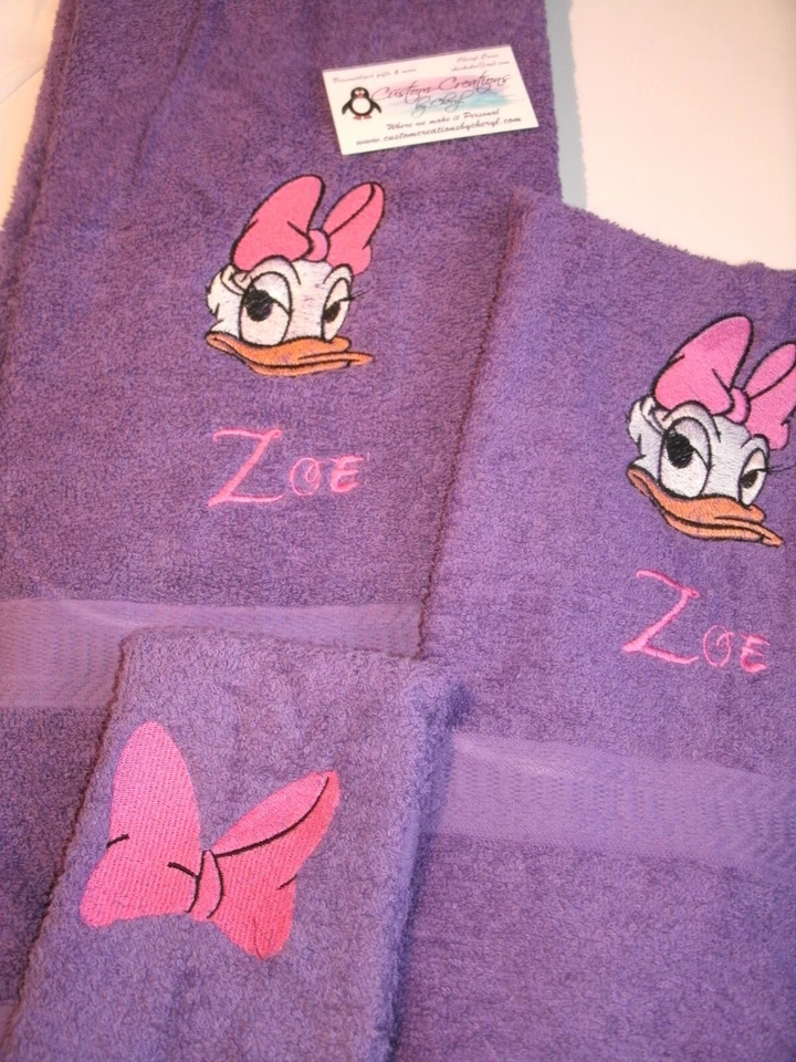 Daisy Duck Face Personalized 3 Piece Bath Towel Set Your Color Choice  - Image 1 of 1