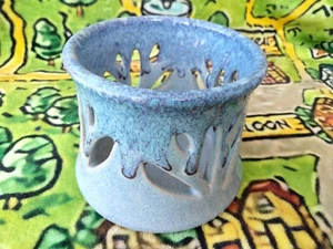 Jus Cuz Pottery Texas Signed blue handmade drip glazed Candle Vase - No Flaws!! - Picture 1 of 4
