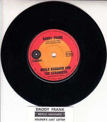 MERLE HAGGARD & THE STRANGERS Daddy Frank 7" 45 rpm record + jukebox strip RARE! - Image 1 of 2
