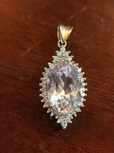 Morganite & Diamond oval Halo Pendant 14K yellow gold Cushion Peach 1" STS - Picture 1 of 13