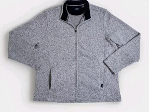Chaps Men's 2XL Large Heather Gray Oatmeal Fleece Jacket Zip Coat Navy Blue XXL - Picture 1 of 10