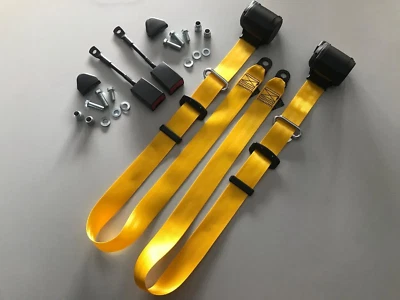 Automatic 3-Point Safety Belt Set Of 2 Pieces Color Yellow For PORSCHE 914 NEW - Image 1 of 4
