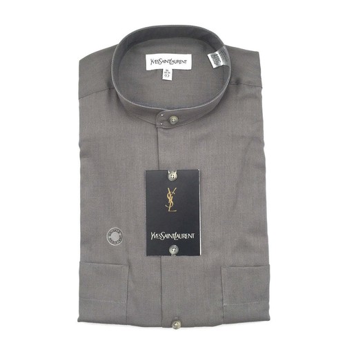 SAINT LAURENT (YSL) Abito camicia Yves Saint Laurent YSL vintage con bottoni colletto a fascia 16 grigio nuovo con etichette