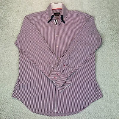 Camisa de vestir ZARA Hombre Negra Etiqueta Roja Rayas Cuello abotonado Hombres Talla XL Ajustada Fi Foto 1 de 4