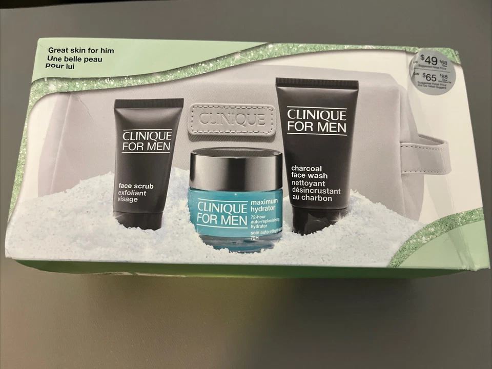 Clinique For Men Set Maximum Hydrator 1.7 Oz Charcoal Face Wash Scrub 1 Oz Bag