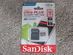 SanDisk Ultra PLUS MicroSDHC UHS-I 16GB Memory Card with Adapter up to 98MB/s - Picture 1 of 5