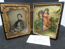 Antique Paper Mache Union Case with Tintype - Family Note - Is That A Uniform?