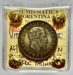 VITTORIO EMANUELE II 1861-1878 -AG/ 2 LIRE 1863 NAPOLI PERIZIATA qFDC patinata ! - Picture 1 of 6