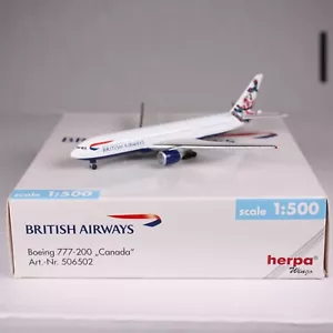 Herpa 506502 British Airways Canada Boeing 777-200 1:500 Model Airplane (251017) - Picture 1 of 4