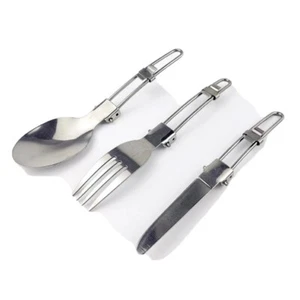 Campingbesteck Reisebesteck Messer Gabel Löffel klappbar in Aufbewahrungsbeutel - Bild 1 von 7