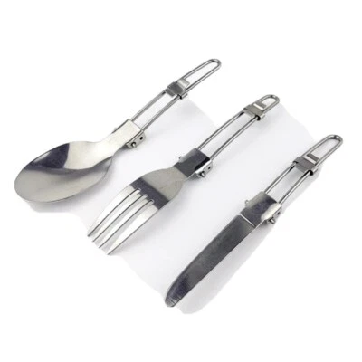 Campingbesteck Reisebesteck Messer Gabel Löffel klappbar in Aufbewahrungsbeutel - Bild 1 von 4
