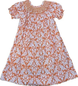Velani Classics SMOCKED DRESS Orange Paisley Little Girls SIZE 4 - Picture 1 of 4