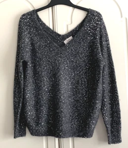 Hush Grey Sequin V-Neck Front & Back Oversized Alpaca ,Wool Blend Jumper Size S - Picture 1 of 7