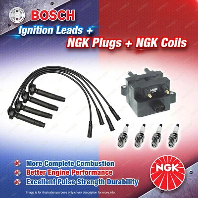 NGK Spark Plugs Coil + Bosch Leads for Subaru Forester SG Liberty BE Outback BH - image 1 of 2