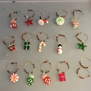 Weihnachten Weinglas Charms 14 Getränk Marker Handarbeit Glas Baum Weihnachtsschmuck - Bild 1 von 3