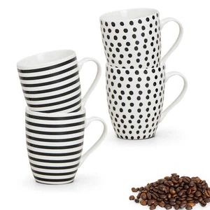 Tassen Becher Streifen & Punkte schwarz / weiß Porzellan 4er Set 10 cm / 300 ml - Bild 1 von 7