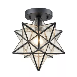 Moravian Star Light Flush Mount Ceiling Light with Seeded Glass Shade 12 inch - Picture 1 of 10