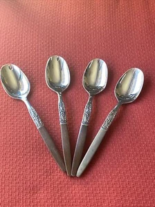 Lot Of 4 Vintage Teaspoons Oneida Northland Napa Valley Wood Handle Rare EUC Hip - Picture 1 of 12